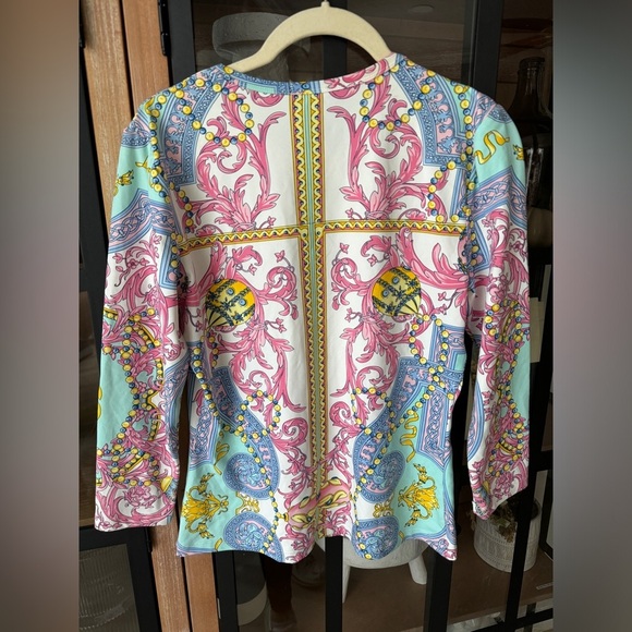 J. McLaughlin catalina cloth blouse top long sleeve 3/4 colorful paisley pastel - Picture 4 of 4